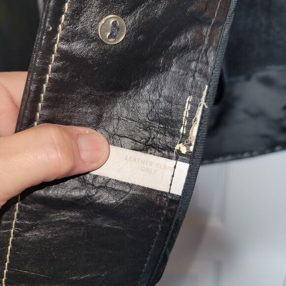 Juilliard Leather Vintage 1970 Lg. Lapel black white stitching Sz 38 Coat Jacket - Picture 6 of 10